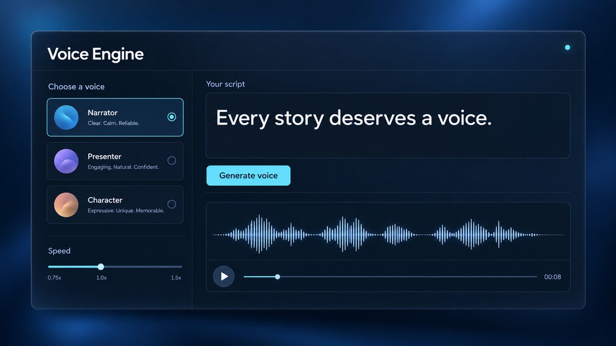 Voice Engine — voice selection, script and generated waveform